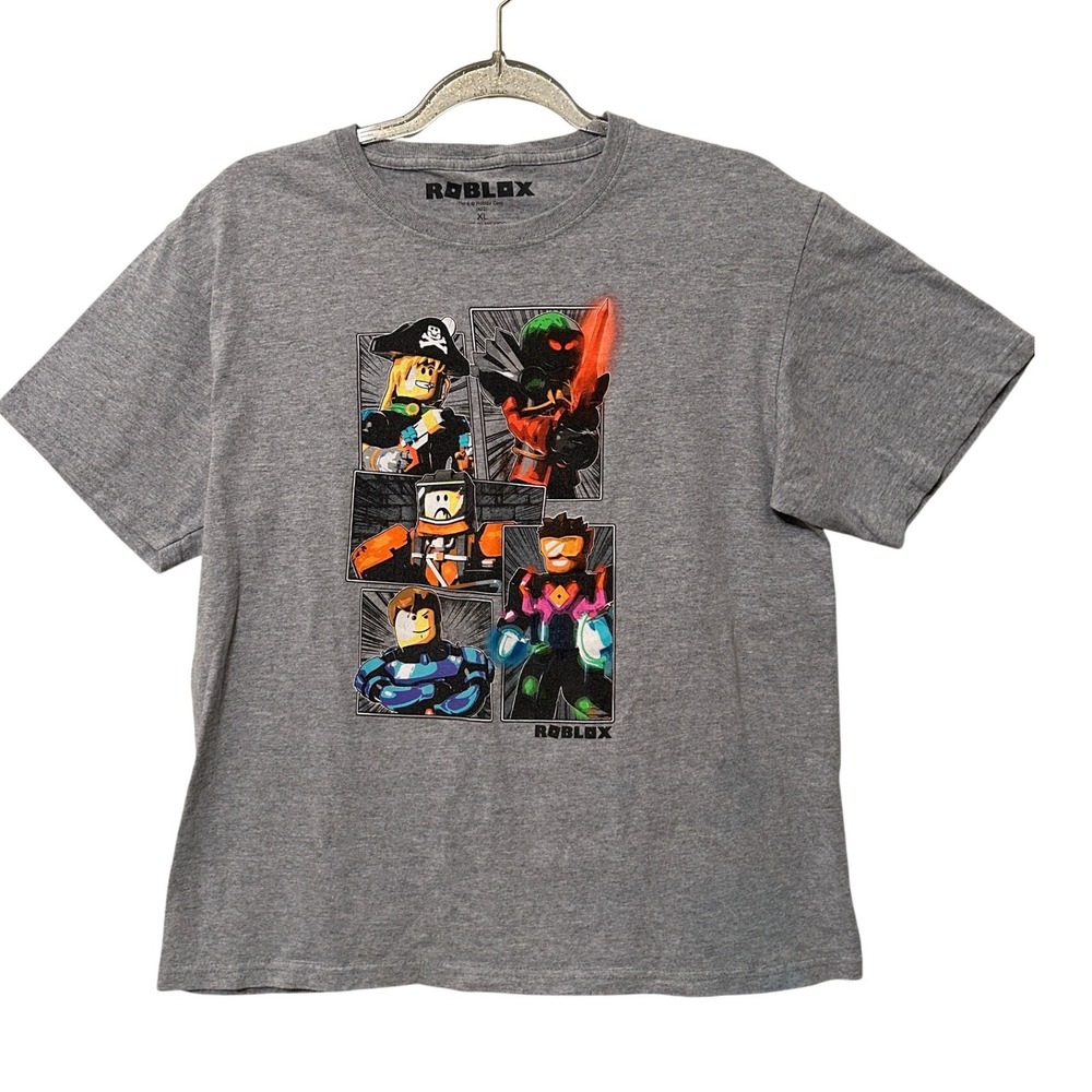 Roblox Graphic‎ T-Shirt Youth XL Heather Gray Short Sleeve Gamer Comic Print Tee